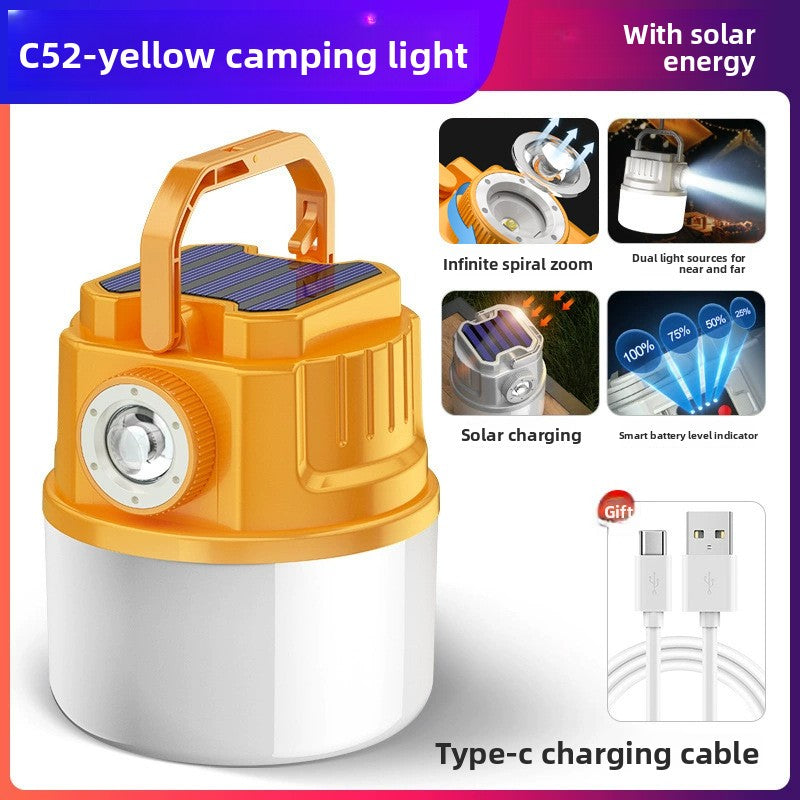 Solar Rechargeable Camping Light with Digital Power Display