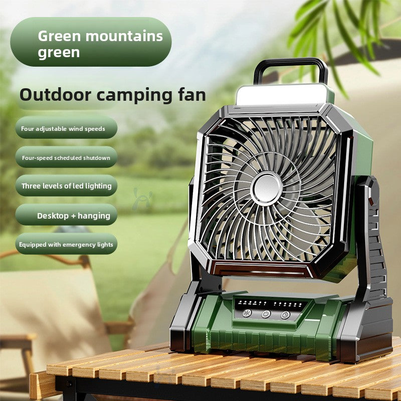 3-in-1 Camping Fan with LED Light & Power Bank — Rechargeable