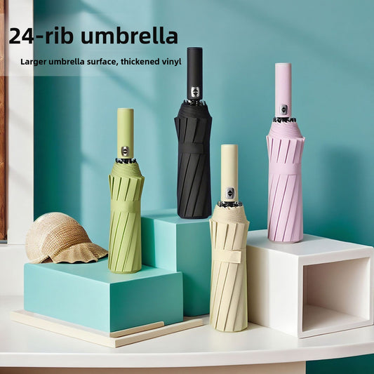 Automatic Windproof Black-Coated Umbrella with 24 Ribs and 60 Ribs