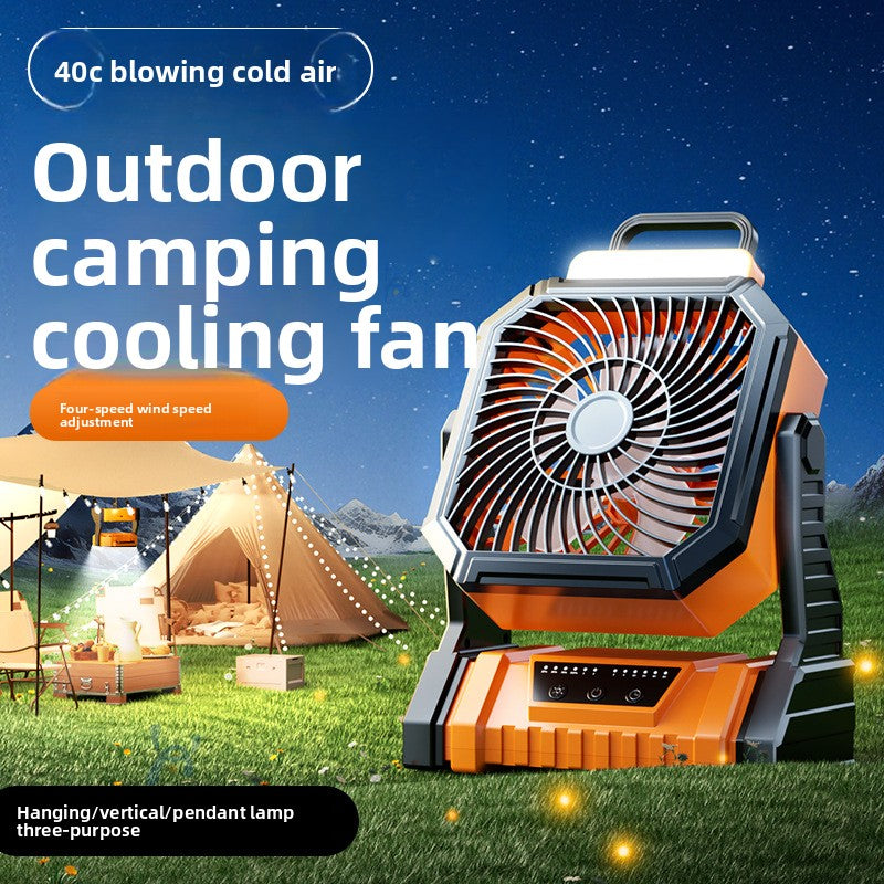 3-in-1 Camping Fan with LED Light & Power Bank — Rechargeable